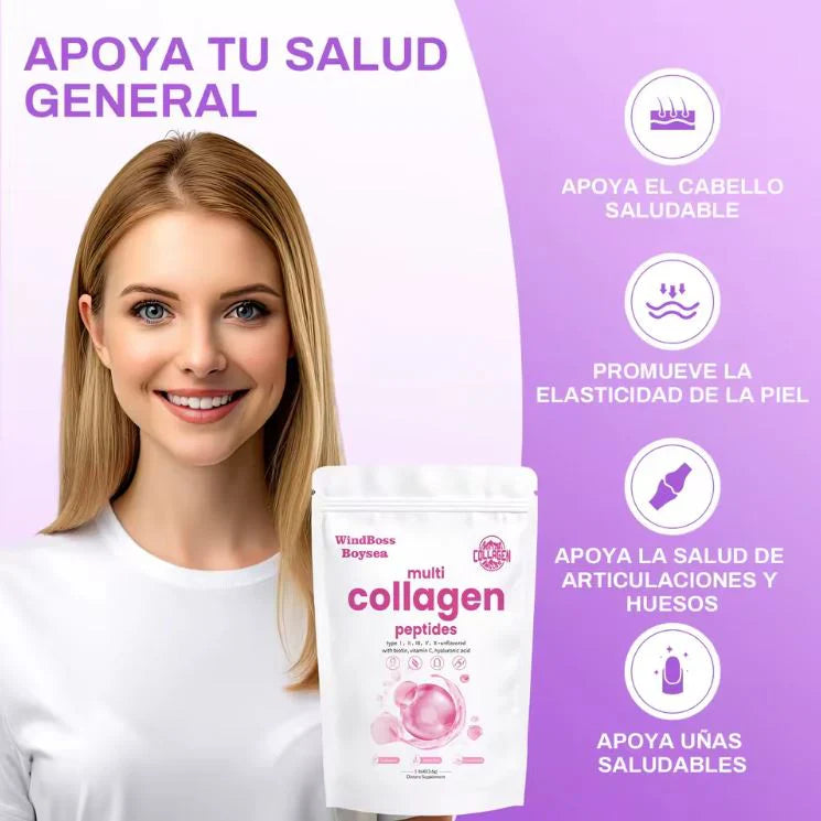 Multi-Collagen Boost™:Multi-colágeno de 5 tipos + ácido hialurónico, vitamina C y biotina
