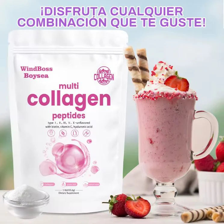 Multi-Collagen Boost™:Multi-colágeno de 5 tipos + ácido hialurónico, vitamina C y biotina